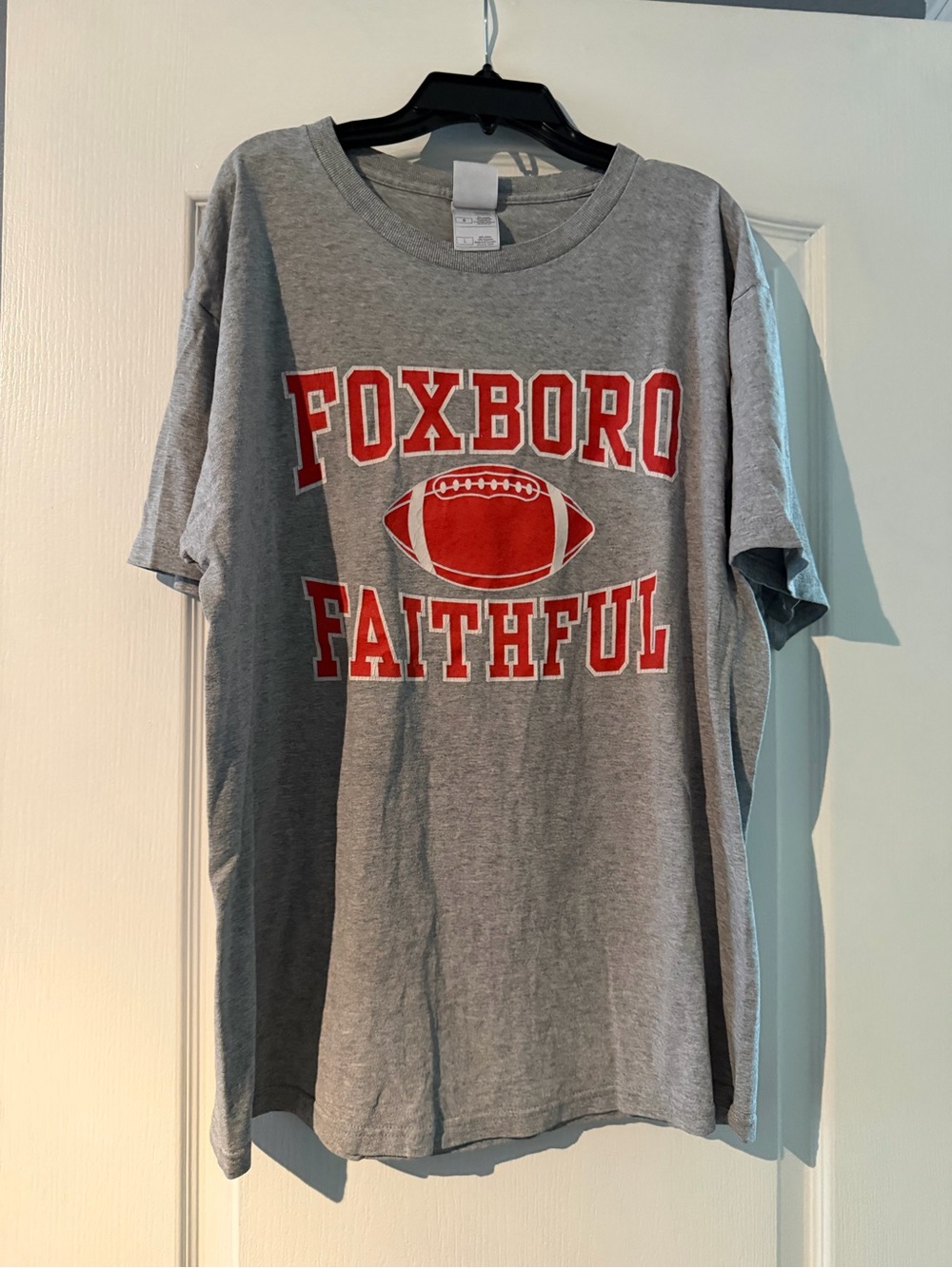 Foxboro Faithful Grey Tee with Red Football Graphic